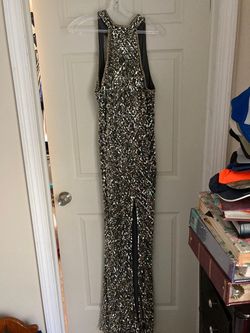 Mac Duggal Multicolor Size 12 Plus Size Jersey Floor Length Black Tie Side slit Dress on Queenly