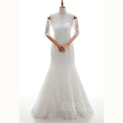 Cocomelody White Size 20 Floor Length Ivory Wedding Plus Size Mermaid Dress on Queenly