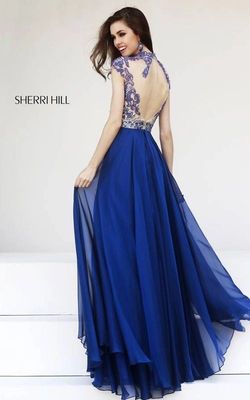 Sherri Hill Blue Size 6 Medium Height High Neck Straight Dress on Queenly