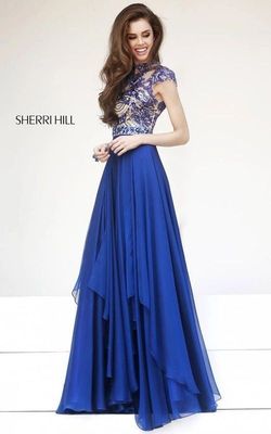 Sherri Hill Blue Size 6 Medium Height High Neck Straight Dress on Queenly