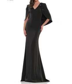 Style 1-1238102375-98 Marsoni by Colors Black Tie Size 10 Cape Free Shipping Military Straight Dress on Queenly