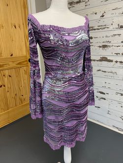 Style 4440 Ashley Lauren Purple Size 4 Speakeasy Fitted Sleeves Cocktail Dress on Queenly