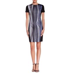 Style 1-214716197-649 T Tahari Blue Size 2 Free Shipping Print Mini Cocktail Dress on Queenly