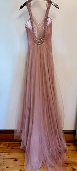 Style 1-2559304215-649 ALBERTO MAKALI Pink Size 2 V Neck Floor Length Sheer A-line Dress on Queenly