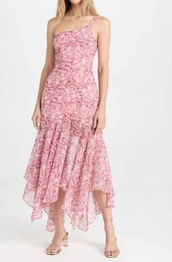 Style 1-2732711228-3471 ASTR Pink Size 4 One Shoulder Print Floor Length Black Tie Straight Dress on Queenly