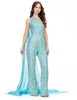 Ashley Lauren Blue Size 18 Floor Length Jumpsuit Dress on Queenly