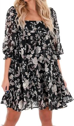 Style 1-3545024015-3236 Sweet Lemon Black Size 4 Print Floral Cocktail Dress on Queenly