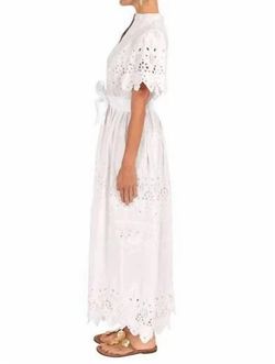 Style 1-540750377-3855 GRETCHEN SCOTT White Size 0 Sleeves High Neck Floor Length Straight Dress on Queenly