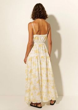Style 1-1891420179-1498 KIVARI Yellow Size 4 Floor Length Floral V Neck Straight Dress on Queenly