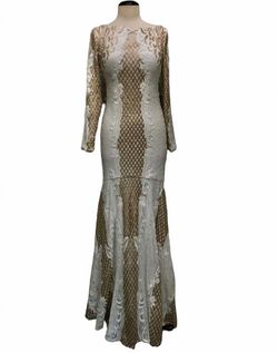 Style 1-2650778613-2168 Bariano Gold Size 8 Sequined Floor Length Straight Dress on Queenly