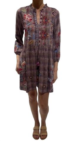 Style 1-2786704438-2791 Johnny Was Multicolor Size 12 Plus Size Summer Floral Long Sleeve Cocktail Dress on Queenly