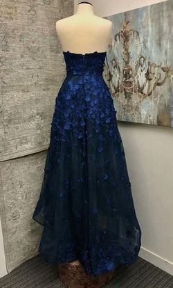 Style 1-2835652501-1498 Bariano Blue Size 4 Strapless Tall Height Navy A-line Dress on Queenly