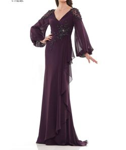 Style 1-3149591381-472 Marsoni by Colors Purple Size 16 Free Shipping Floor Length Black Tie Straight Dress on Queenly