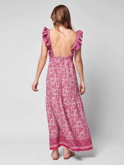 Style 1-3319927828-2901 Faherty Pink Size 8 Mini Print Ruffles Straight Dress on Queenly