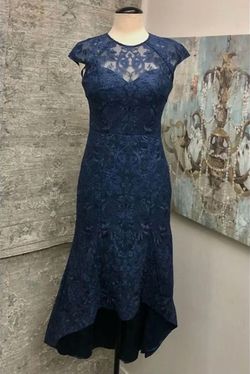Style 1-3344653139-1901 Bariano Blue Size 6 High Low Tall Height Cocktail Dress on Queenly