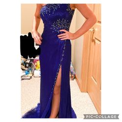Sherri Hill Royal Blue Size 0 Free Shipping Black Tie Jewelled Side slit Dress on Queenly
