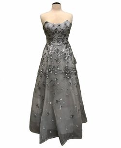 Style 1-491953235-1498 Bariano Silver Size 4 Tall Height Floor Length A-line Dress on Queenly