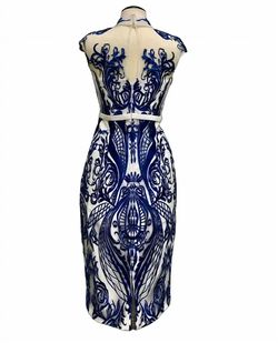 Style 1-698116195-1901 Bariano Blue Size 6 Belt Mini Embroidery Cocktail Dress on Queenly