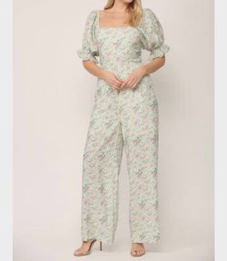 Style 1-763307755-3471 Fate Green Size 4 Floral Tall Height Square Neck Jumpsuit Dress on Queenly
