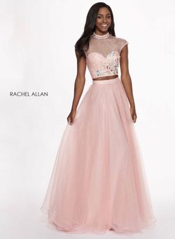 Style 6403 Rachel Allan Pink Size 10 High Neck 6403 Black Tie Cap Sleeve Straight Dress on Queenly