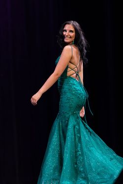 Amarra Green Size 2 Plunge Floor Length Emerald Mermaid Dress on Queenly