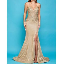 Style Champagne Sweetheart Neck Filigree Sequin Metallic Formal Prom Mermaid Dress Adora Gold Size 8 Side Slit Lace Mermaid Dress on Queenly
