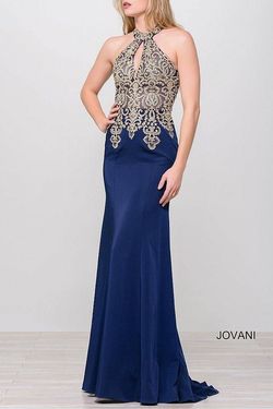 Style 33691 Jovani Blue Size 12 Embroidery Sheer Mermaid Dress on Queenly