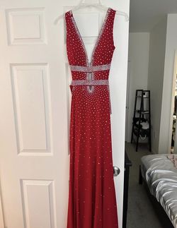 Jovani Red Size 4 Plunge Medium Height Floor Length Mermaid Dress on Queenly