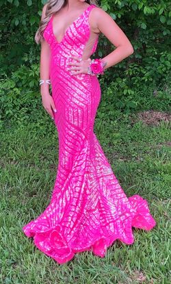 Style 59762 Jovani Pink Size 2 Plunge 50 Off Barbiecore Sequined Mermaid Dress on Queenly