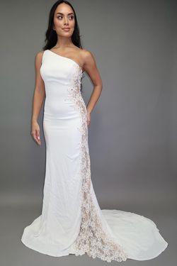 Style Custom Made Jovani White Size 4 One Shoulder Floor Length 50 Off Train Dress on Queenly
