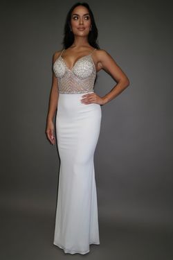 Jovani White Size 0 Plunge Floor Length 50 Off Straight Dress on Queenly