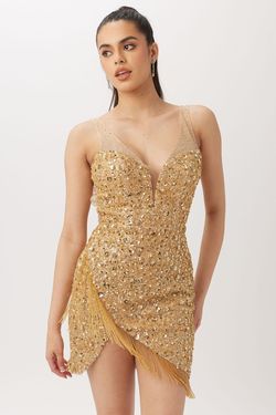 Style V-60106 Vienna Gold Size 0 Tall Height Cocktail Dress on Queenly