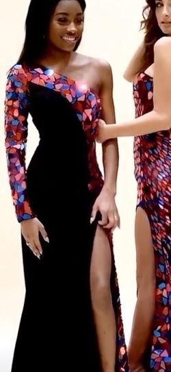 Sherri Hill Black Tie Size 6 Barbiecore Floor Length Side slit Dress on Queenly