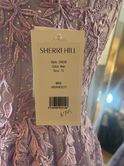 Style 54938 Sherri Hill Purple Size 10 Plunge 54938 Side Slit Prom A-line Dress on Queenly