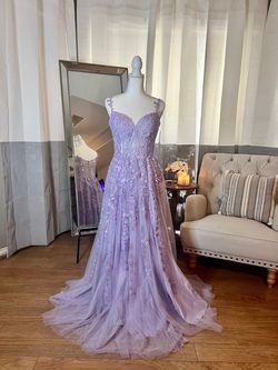 Style 54938 Sherri Hill Purple Size 10 Free Shipping Plunge Floor Length A-line Dress on Queenly