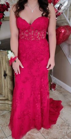 Style 55467 Sherri Hill Red Size 10 Pageant Mermaid Dress on Queenly