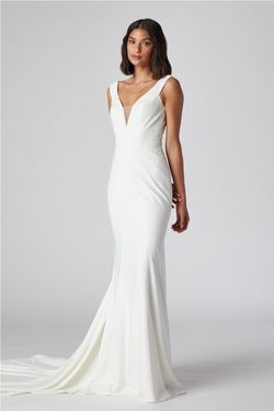 Style FRW20291 Bicici & Coty White Size 8 V Neck Embroidery Floor Length Mermaid Dress on Queenly
