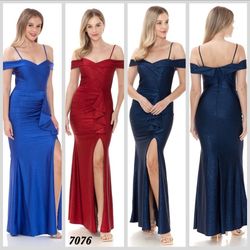 Style 7076 Joel Blue Size 8 Tall Height Floor Length Side slit Dress on Queenly