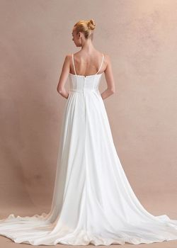 Style ACW29045 Bicici & Coty White Size 0 Acw29045 Floor Length Tall Height Train A-line Dress on Queenly