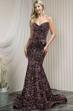 Style 392 Amelia Couture Pink Size 4 Sequined Tall Height Mermaid Dress on Queenly