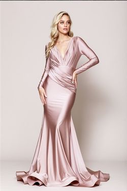Style SLEEVE Amelia Couture Pink Size 8 Satin Military Bridesmaid Mermaid Dress on Queenly
