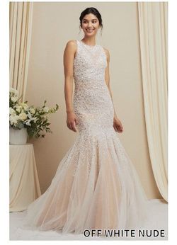 Style SR12110 Bicici & Coty Nude Size 8 Sequined Bicici And Coty Floor Length Mermaid Dress on Queenly