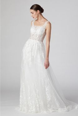 Style MDW202131 Bicici & Coty White Size 0 Mdw202131 Bridgerton Lace Train A-line Dress on Queenly