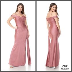 Style 7070 Joel Pink Size 12 Floor Length Jersey Tall Height Side slit Dress on Queenly