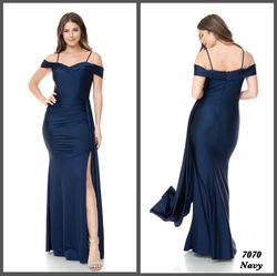Style 7070 Joel Blue Size 8 Floor Length Side slit Dress on Queenly