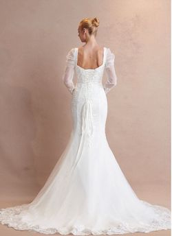 Style ACW29040 Bicici & Coty White Size 4 Polyester Tulle Long Sleeve Corset Mermaid Dress on Queenly