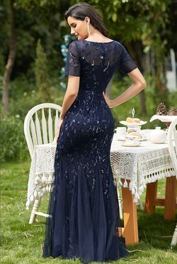 Style 2 Amelia Couture Blue Size 24 Navy Floor Length Sleeves Mermaid Dress on Queenly