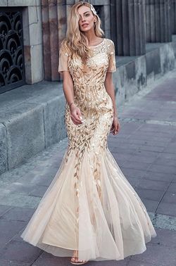 Style 2 Amelia Couture Gold Size 6 Prom Floor Length Tall Height Mermaid Dress on Queenly
