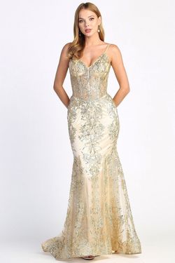 Style 3053N Adora Design Gold Size 12 Prom Tall Height Pageant Straight Dress on Queenly