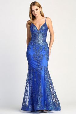 Style 3053N Adora Design Blue Size 16 Mermaid Prom Military Straight Dress on Queenly